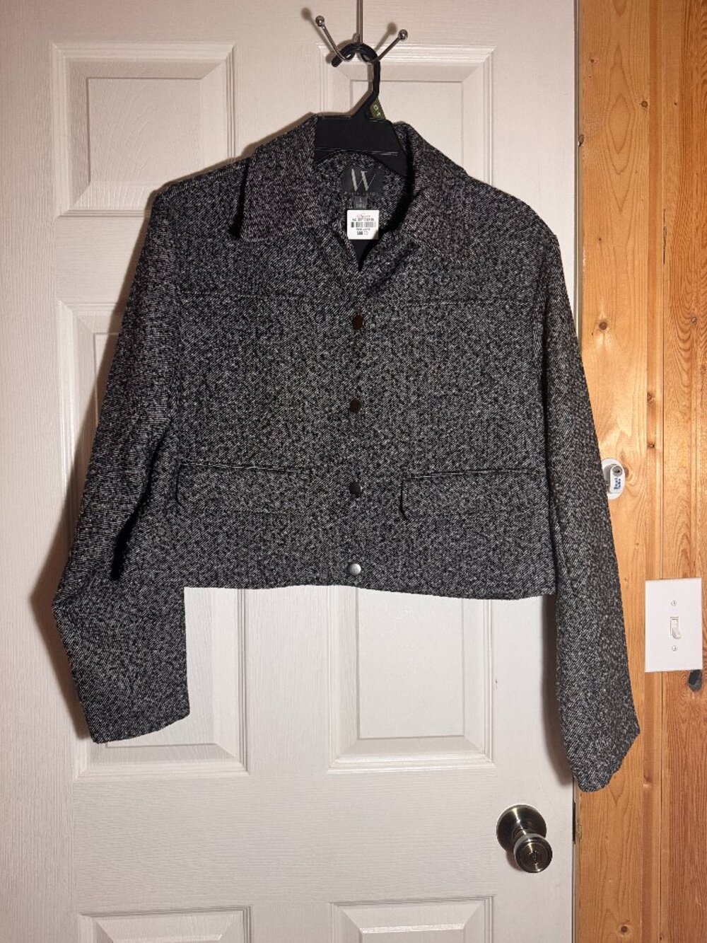 Worthington Black Gray Tweed Cropped Jacket Office Siren NWT Large